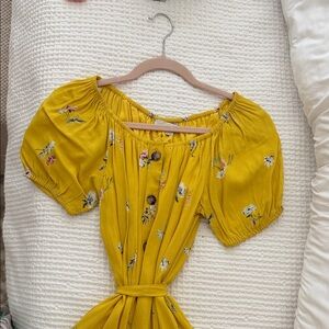 LOFT Mustard Yellow Floral Dress